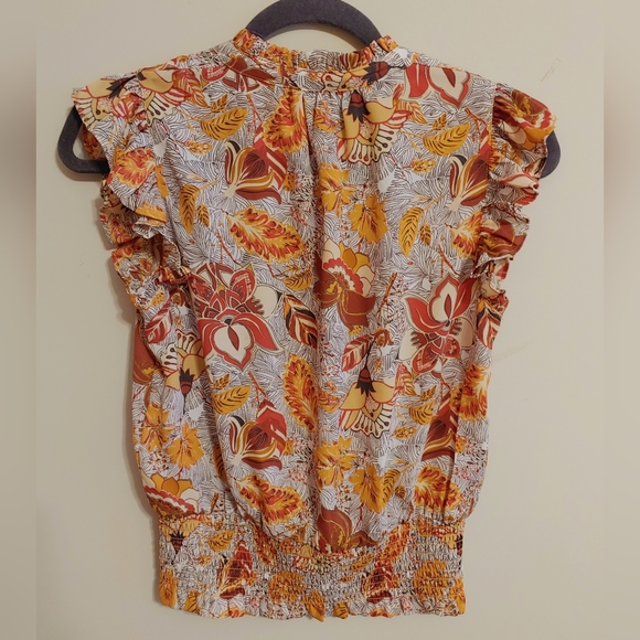 Rachel Zoe Flutter sleeve tie neck blouse, shirred waist, xsmall multicolor - Picture 5 of 5